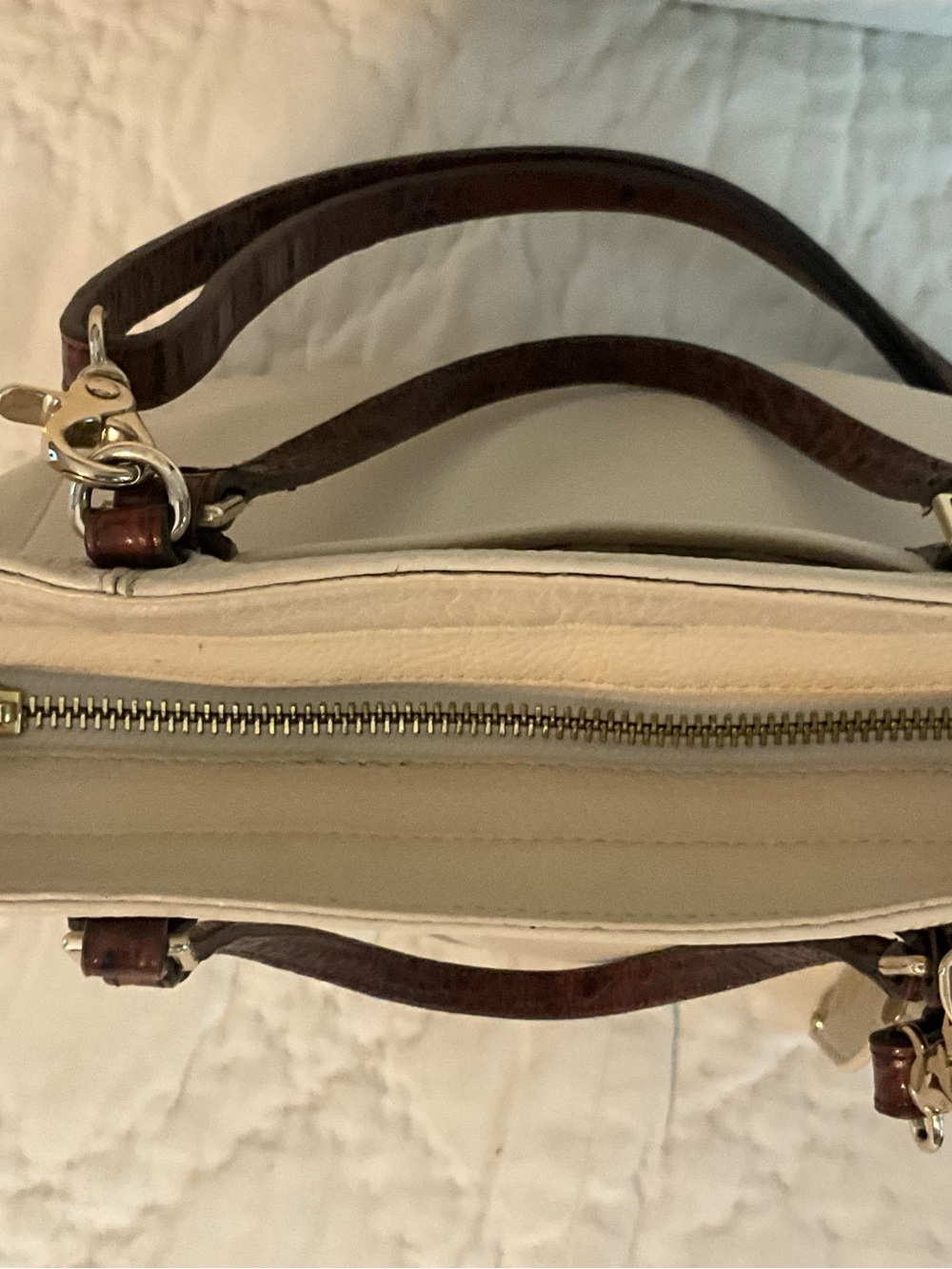 Women's White and Brown Croc-Trim Tote Bag Brahmin - Picture 4 of 5